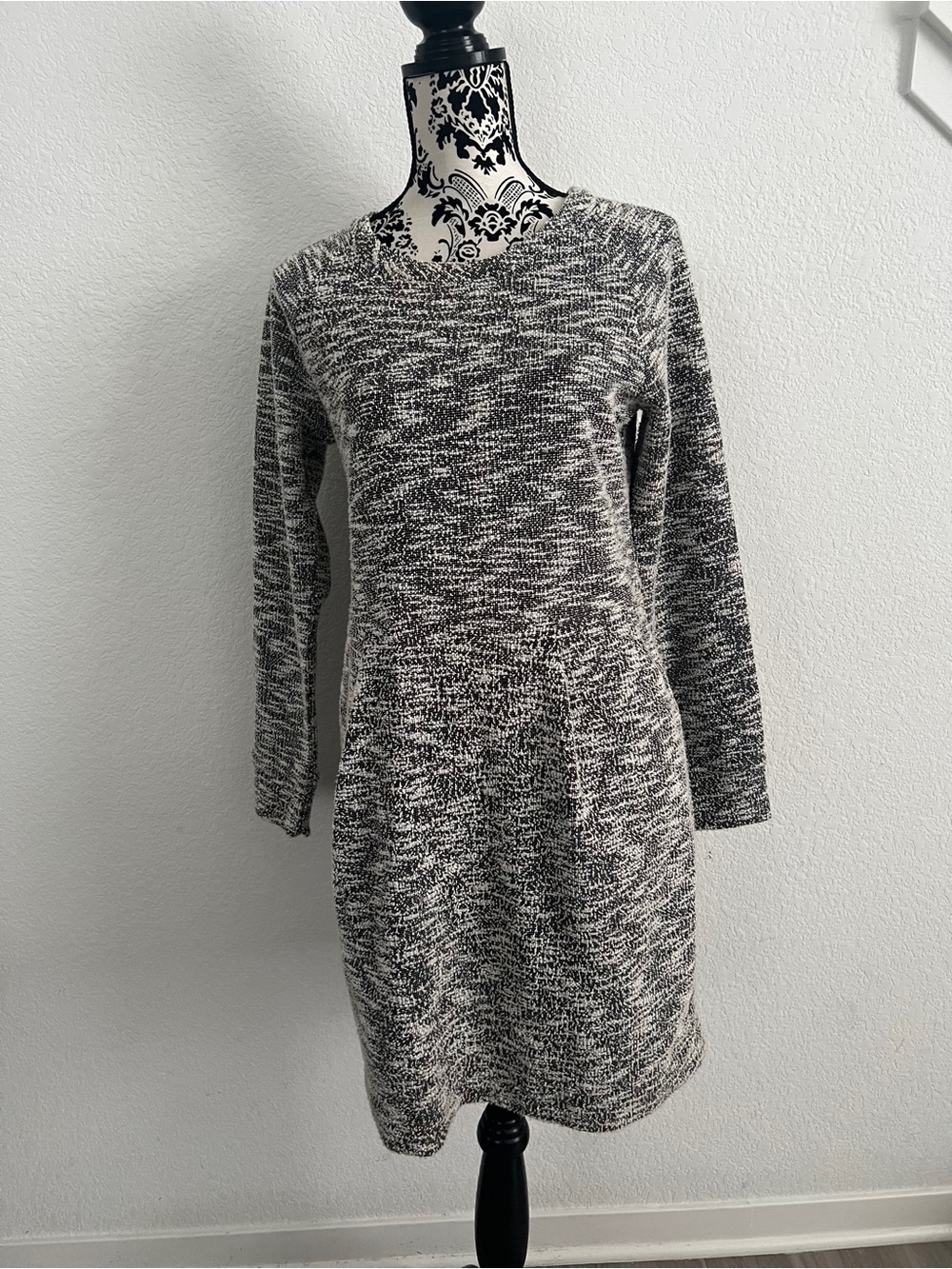 Collective Concepts Black White Marled Knit Long Sleeve Sheath Dress L NWT